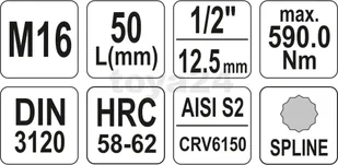 Yato KLUCZ TRZPIENIOWY SPLINE 1/2 M16 L55MM YT-04346 - Klucze i nasadki - miniaturka - grafika 4