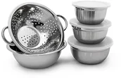 Akcesoria i części AGD - Relaxdays 5-elementowy zestaw kuchenny, 4 miski sałatkowe o średnicach 14/16/18/24 cm i 1 sitko, kolor srebrny 10019118 - miniaturka - grafika 1