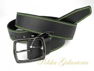 Paski - Complex Pasek Skórzany GRINGO czarny Z Podwójną Zieloną Nitką Skóra Licowa - miniaturka - grafika 1
