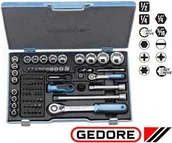 Zestawy narzędziowe - Gedore Zestaw kluczy nasadkowych 1/4-1/2 oraz zestaw bitów dwie grzechotki, 81 częścio (1550691) - miniaturka - grafika 1