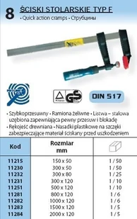Proline ścisk STOLARSKI TYP F DIN 517 ROZMIAR 500x120mm 11251 - Imadła i ściski - miniaturka - grafika 2