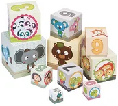 Klocki - Janod Zwierzęta piramida wieża 10 el. - miniaturka - grafika 1