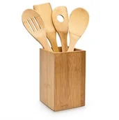 Pojemniki kuchenne - Relaxdays 5-elementowy bambusowy zestaw kuchenny: łyżki drewniane i pojemnik o wymiarach: wys. 16 × 10 × 10 cm, długość łyżek: 30 cm, kolor naturalny 10014471 - miniaturka - grafika 1