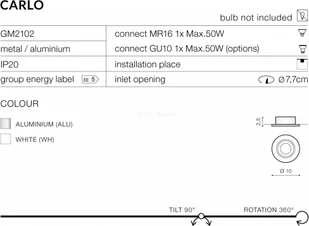 Azzardo CARLO GM2102 WH oprawa do zabudowy 1X50W 267 / GM2102 WH - Lampy sufitowe - miniaturka - grafika 2