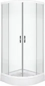 Kabiny prysznicowe - Novoterm Kerra Xenia 80 80x80 profil biały szkło transparentne z białym wzorem + brodzik - miniaturka - grafika 1