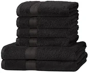 Ręczniki - AmazonBasics komplet ręczników odpornych na blaknięcie, 2 ręczniki kąpielowe i 4 ręczniki do rąk, czarne ABFR-6PkSet(2Bath+4Hand)/ABFR-6 pk BBH - miniaturka - grafika 1
