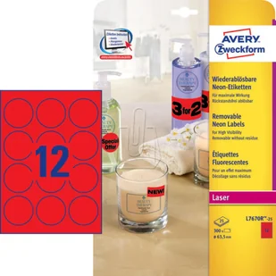 Avery Etykiety usuwalne neonowe Zweckform; A4, 25 ark./op., O63,5 mm, czerwone neonowe /L7670R-25/ ZW574-3 - Etykiety do drukarek - miniaturka - grafika 2