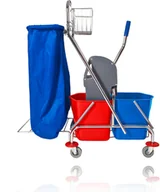 Wózki serwisowe - CleanPRO WÓZEK DO SPRZĄTANIA 2x17L PRASA UCHWYT NA WOREK METALOWY KOSZYCZEK (352607) - miniaturka - grafika 1