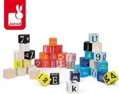 Klocki - Janod Kubix litery i cyferki - miniaturka - grafika 1