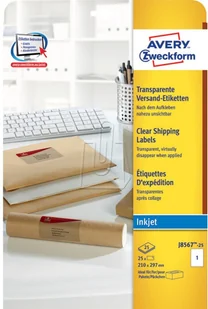 Avery Zweckform Etykiety wysyłkowe przezroczyste A4 210 x 297mm 25 arkuszy Zweckform J8567 - Etykiety samoprzylepne i bloki etykiet - miniaturka - grafika 2