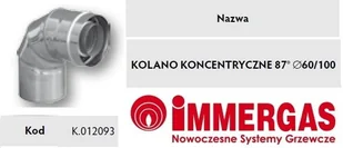 Immergas Kolano koncentryczne 87° Ø 60/100 K.012093 - Akcesoria grzewcze - miniaturka - grafika 4