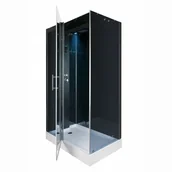 Kabiny prysznicowe - Novoterm Kerra Spa 121x80 profil czarny szkło grafitowe + brodzik - miniaturka - grafika 1