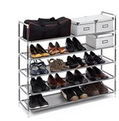 Szafki na buty - Relaxdays pólka na buty z uchwytami, wymiary: 90,5 x 87 x 29,5 cm, 5 półek z flizeliny, miejsce na 25 par butów, z możliwością poszerzania, szara, biała lub czarna 10019128_111 - miniaturka - grafika 1