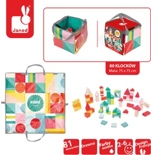 Janod Klocki drewniane z matą do zabawy Kubix 80 sztuk Janod_klocki_drewniane_kubix_80 - Klocki - miniaturka - grafika 5
