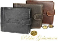 Portfele - Wild Portfel Męski Skórzany Skóra Licowa Mały Poziomy z Zapięciem Czarny - miniaturka - grafika 1