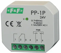 F&F Przekaźnik elektromagnetyczny 1P 16A 7-30V AC/9-40V DC PP-1P-24V PP-1P-24V - Bezpieczniki elektryczne - miniaturka - grafika 2