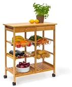 Koszyki łazienkowe - Relaxdays kuchenny wózek James XXL wys. x szer. x głęb.: ok. 80 x 67 x 37 cm do serwowania, wózek z półkami wykonanymi z bambusa z 2 szufladami i 3 koszykami jako iol wózek kuchenny regał na wino z lu 10019161 - miniaturka - grafika 1