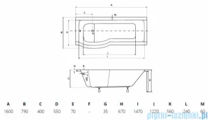 PMD Piramida Besco Inspiro 160x70 lewa biała + obudowa + syfon #WAI-160-PLE/#OAI-160-II/19975 - Wanny - miniaturka - grafika 2