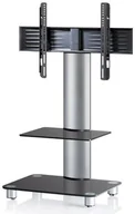 Akcesoria do monitorów - VCM stojak TV Tosal szkło czarne, srebrny, z podstawką i kółkami 17115 - miniaturka - grafika 1