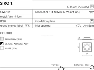 Azzardo Lampa techniczna Siro 1 Black (GM2101 BK/ALU) - Lampy pozostałe - miniaturka - grafika 3