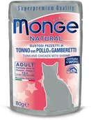 Mokra karma dla kotów - Monge Saszetka Tuńczyk, Kurczak I Krewetka W Galarecie 80G - miniaturka - grafika 1