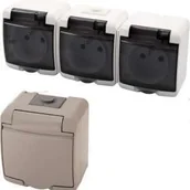 Gniazdka elektryczne - Karlik Gniazdo Potrójne 3x2P+Z klapka dymna 10GHE-3d popielaty - miniaturka - grafika 1