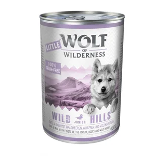 Wolf Of Wilderness Little 12 X 400 G - Wild Hills Junior - Kaczka I Cielęcina - Mokra karma dla psów - miniaturka - grafika 2