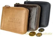 Portfele - Wild Portfel Skórzany Skóra Licowa Duży Poziomy Metalowy Suwak Czarny - miniaturka - grafika 1
