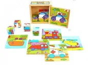 Klocki - Brimarex KLOCKI DREWNIANE W SKRZYNCE UKŁADANKA POJAZDY - miniaturka - grafika 1