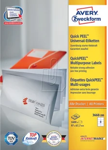 Avery Zweckform Etykiety Zweckform 97x67,7 Trwałe 220ARK 1760 Etykiet Białe 200 Arkuszy + 20 Arkuszy EXTRA ZW548 - Etykiety do drukarek - miniaturka - grafika 3