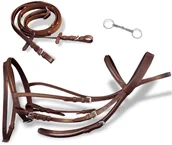 Ogłowia - vidaXL Vidaxl Skórzane Ogłowie Dla Dużego Konia Z Wędzidłem I Wodzami, Brązowe - miniaturka - grafika 1