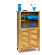 Szafki łazienkowe - Relaxdays Łazienka szafka lamell  wykonana z bambusa wys. x szer. x gł.: ok. 92 x 50 x 25 cm szafka łazienkowa szafki z drzwiami o wyglądzie lamele dodatek do Twojego telefonu lub jako szafka łazienkow 10019202 - miniaturka - grafika 1