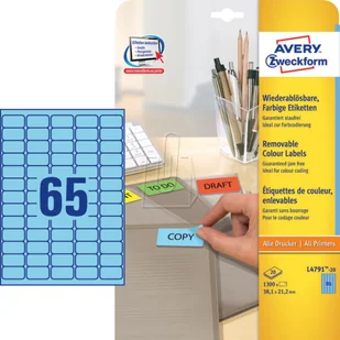 Avery Etykiety usuwalne kolorowe Zweckform; A4, 20 ark./op., 38,1 x 21,2 mm, niebieskie /L4791-20/ ZW485-1 - Etykiety do drukarek - miniaturka - grafika 2