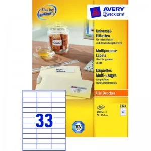 Avery Etykiety uniwersalne Zweckform trwałe 70 x 25,4 mm, 3300 etykiet - Etykiety do drukarek Avery Etykiety uniwersalne Zweckform trwałe 70 x 25,4 mm, 3300 etykiet - Etykiety do drukarek - miniaturka - grafika 1
