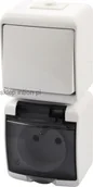 Wyłączniki światła i elektryczne - Karlik Łącznik jednobiegunowy z gniazdem hermetycznym (klapka dymna) JUNIOR WGHP - miniaturka - grafika 1