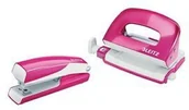 Przybory szkolne - Leitz Zszywacz + dziurkacz Mini WOW metalowy, różowy metalik 55612023 - miniaturka - grafika 1