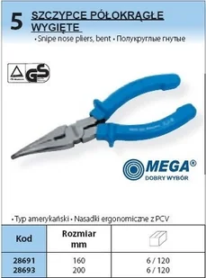 MEGA szczypce PÓŁOKRĄGŁE WYGIĘTE ROZMIAR 160 mm 28691 - Kombinerki i obcęgi - miniaturka - grafika 2