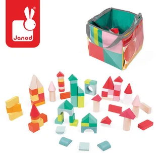 Janod Klocki drewniane z matą do zabawy Kubix 80 sztuk Janod_klocki_drewniane_kubix_80 - Klocki - miniaturka - grafika 4