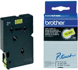 Brother Oryginał Taśma laminowana 12 mm x 8m | czarny nadruk żółte tło TC601 - Taśmy do drukarek barwiące - miniaturka - grafika 2