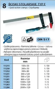 Proline ścisk STOLARSKI TYP F DIN 517 ROZMIAR 150x50mm 11215 - Imadła i ściski - miniaturka - grafika 2