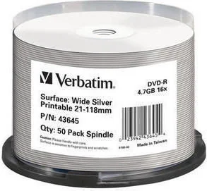 Verbatim DVD-R 4.7GB 16x Printable Non-Id Szpula 50 43645 - Nośniki danych - miniaturka - grafika 2