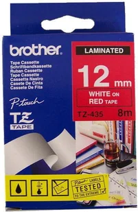 Brother Taśma laminowana do P-touch, TZ-435 12mm czerwona/biały nadruk - Folie termotransferowe do faksów - miniaturka - grafika 2