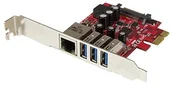 Adaptery i przejściówki - StarTech Startech PEXUSB3S3GE 3-Port PCI Express Card USB 3.0 z interfejs Gigabit Ethernet 3 X PCIe USB Card z możliwością podłączenia PEXUSB3S3GE - miniaturka - grafika 1