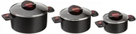 Zestawy garnków i patelni - Ballarini Click+Cook 810000.6 6-częściowy zestaw garnków: 3 garnki i 3 pasujące szklane pokrywki 810000.6 - miniaturka - grafika 1