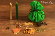 Świece - Magoi Agni Sakiewka przyciągająca pieniądze Zielona RYTUAŁ BOGACTWA drim54 - miniaturka - grafika 1