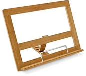 Pozostałe akcesoria kuchenne - Relaxdays podpórka pod książkę kucharską, bambus WxSxG ok. 24 x 32 x 18 cm do kuchni i biura, uchwyt na przepisy kulinarne z 3 stopniami pochylenia, pałąk przytrzymujący strony,  ze wspornikami boczny 10013077 - miniaturka - grafika 1