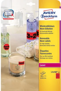 Avery Etykiety usuwalne neonowe Zweckform; A4, 25 ark./op., O63,5 mm, czerwone neonowe /L7670R-25/ ZW574-3 - Etykiety do drukarek - miniaturka - grafika 3