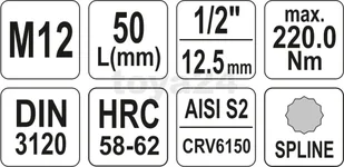 Yato KLUCZ TRZPIENIOWY SPLINE 1/2 M12 L55MM YT-04344 - Klucze i nasadki - miniaturka - grafika 4