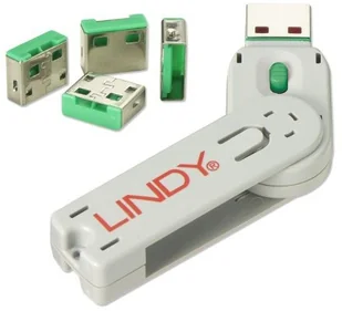 LINDY USB Port Lock (4 sztuki) z kluczem, zielony 40451 - Kable USB - miniaturka - grafika 2