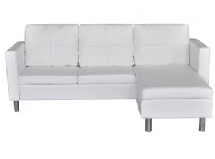 vidaXL Sofa z białej sztucznej skóry 3 osobowa L - Narożniki - miniaturka - grafika 3